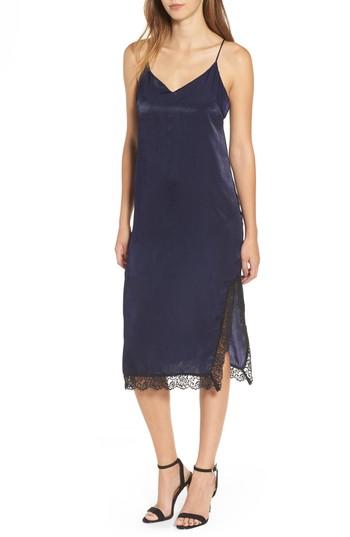 Women's Lace Trim Satin Slipdress - Blue