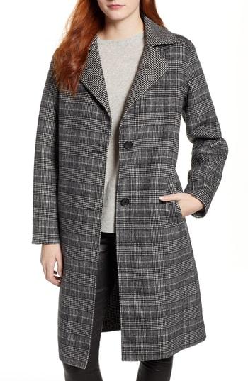 Women's Bernardo Long Plaid Coat - Black