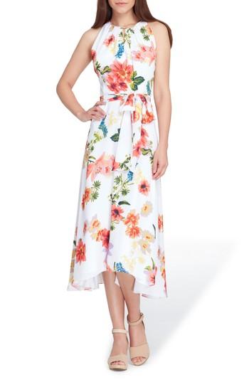 Women's Tahari Sleeveless Floral Chiffon Midi Dress - Orange
