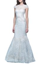 Women's Carolina Herrera 'jessica' Illusion Cap Sleeve Chantilly Lace Mermaid Gown, Size - Ivory