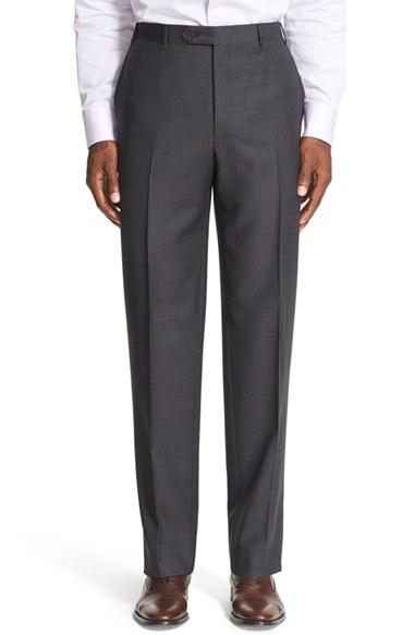 Men's Canali Flat Front Check Wool Trousers