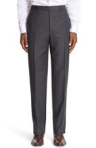 Men's Canali Flat Front Check Wool Trousers