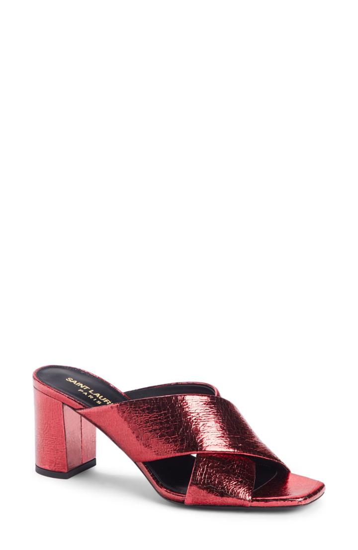 Women's Saint Laurent Loulou Cross Strap Mule Us / 37eu - Burgundy
