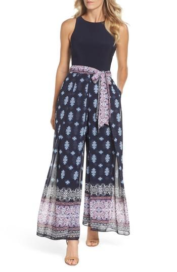 Women's Vince Camuto Print Wide Leg Chiffon Jumpsuit - Blue
