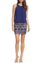 Women's Aidan By Aidan Mattox Crepe & Lace Blouson Dress - Blue