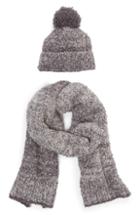 Women's Barefoot Dreams Pompom Beanie & Scarf Set, Size - Grey