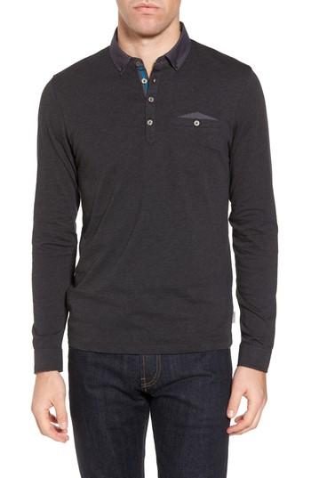 Men's Ted Baker London Spresso Long Sleeve Polo (s) - Black