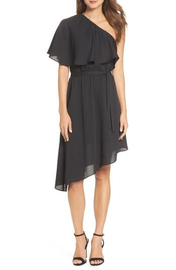 Women's Charles Henry One-shoulder Asymmetrical Dress - Black