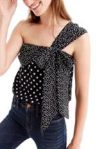 Women's J.crew Polka Dot Silk One-shoulder Bow Top - Black