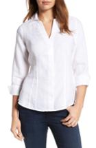 Petite Women's Foxcroft Linen Chambray Shirt P - White