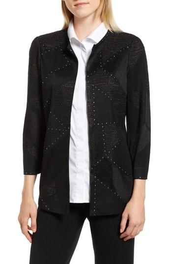 Women's Ming Wang Studded Shimmer Knit Jacket - Black