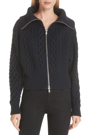 Women's Self-portrait Crop Cable Knit Cardigan - Blue