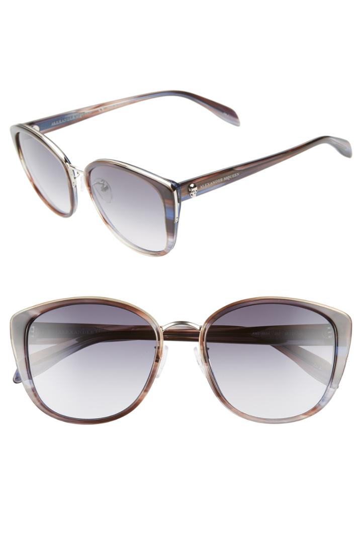 Women's Alexander Mcqueen 56mm Gradient Round Sunglasses - Grey/ Silver
