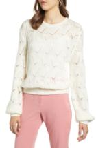 Women's Halogen Pointelle Balloon Sleeve Sweater, Size - Ivory