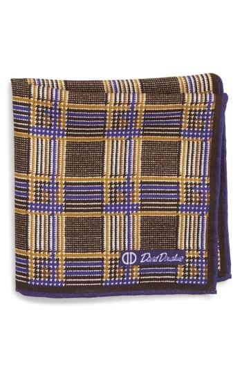 Men's David Donahue Plaid Wool & Silk Pocket Square, Size - Brown