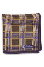 Men's David Donahue Plaid Wool & Silk Pocket Square, Size - Brown