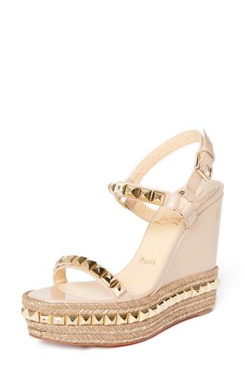 Women's Christian Louboutin Cataclou Espadrille Wedge Sandal Us / 37eu - Beige