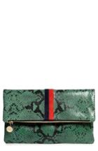 Clare V. Snake Embossed Leather Foldover Clutch - Green