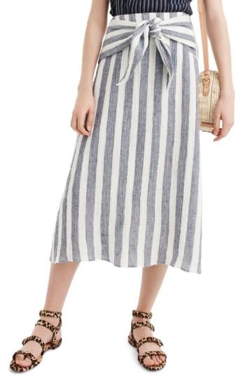 Women's J.crew Point Sur Nautical Stripe Tie-waist Linen Skirt - Blue