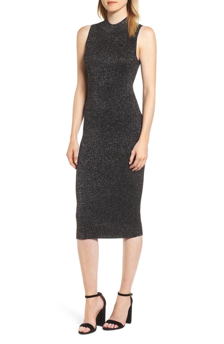 Women's Chelsea28 Metallic Ribbed Body-con Dress, Size - Black