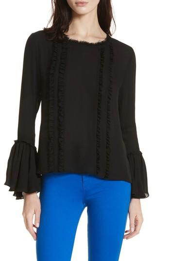 Women's L'agence Gilda Ruffle Trim Silk Top - Black