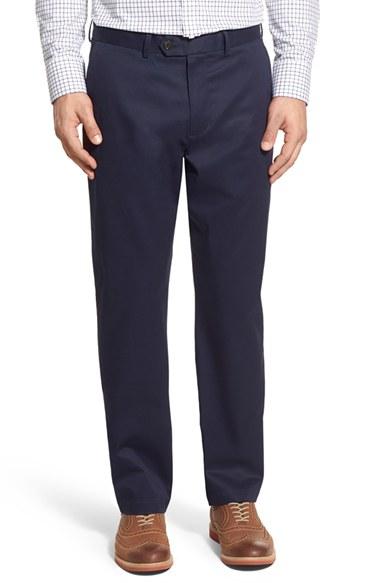 Men's John W. Nordstrom Non-iron Smartcare(tm) Flat Front Stretch Cotton Pants X 30 - Blue