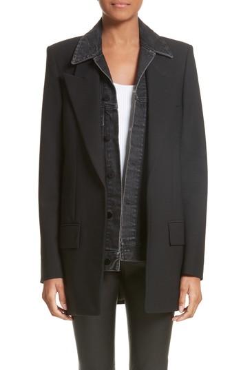 Women's Alexander Wang Denim & Wool Blend Layered Jacket - Black