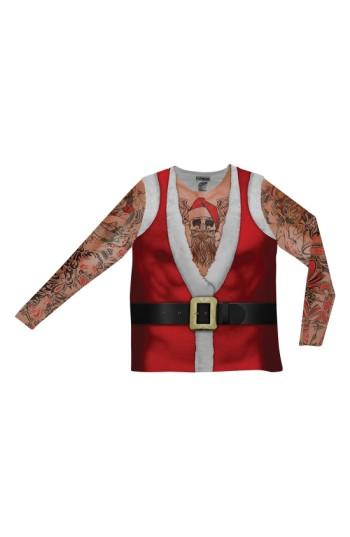 Men's Faux Real 'tattoo Santa' Novelty Graphic T-shirt - Red