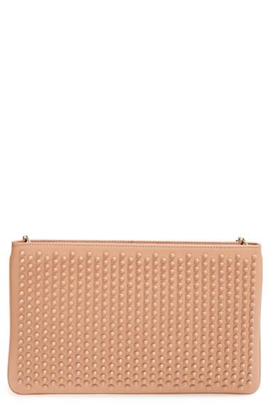 Christian Louboutin 'loubiposh' Spiked Calfskin Shoulder Bag - Beige