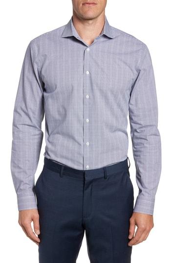 Men's Nordstrom Men's Shop Tech-smart Trim Fit Stretch Plaid Dress Shirt 34/35 - Blue