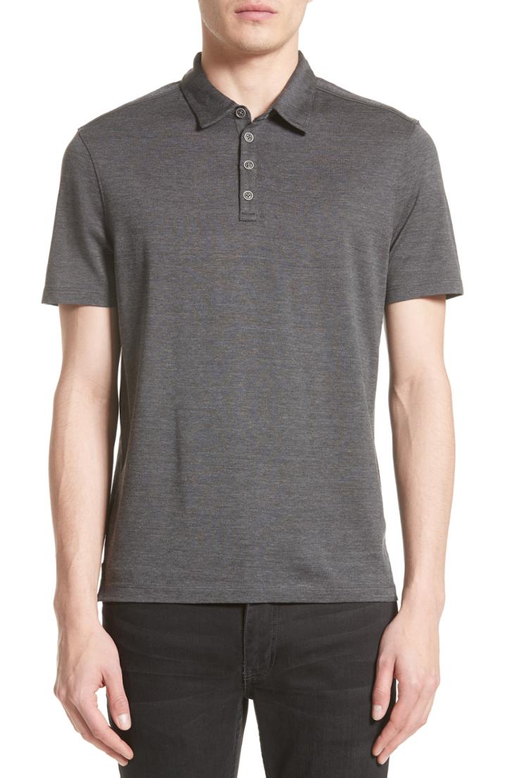Men's John Varvatos Hampton Silk & Cotton Polo, Size - Black