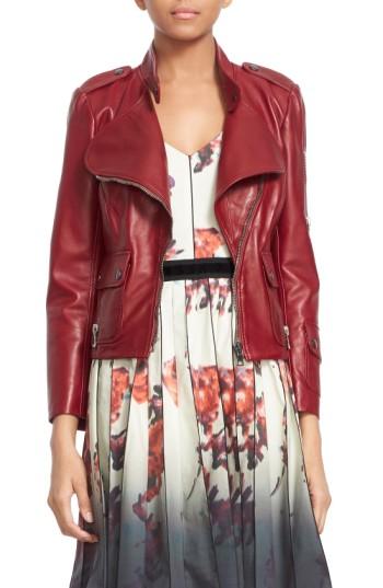 Women's Marc Jacobs Lambskin Leather Moto Jacket - Burgundy