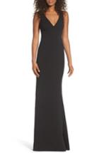 Women's Katie May Mischka V-neck Crepe Gown