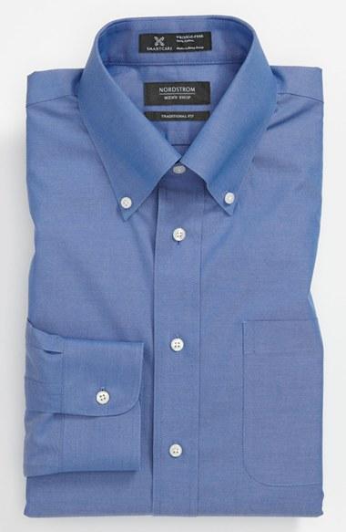 Men's Nordstrom Men's Shop Smartcare(tm) Traditional Fit Pinpoint Dress Shirt .5 33 - Blue