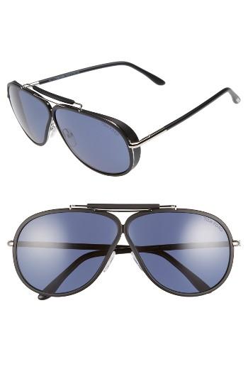 Men's Tom Ford Cedric 65mm Aviator Sunglasses - Matte Black / Blue
