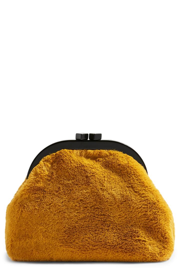 Topshop Alexa Faux Fur Pouch - Yellow