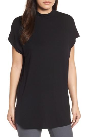 Women's Eileen Fisher Mock Neck Wedge Top, Size - Black