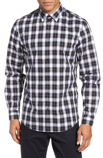 Men's Calibrate Non-iron Mini Plaid Sport Shirt - Black
