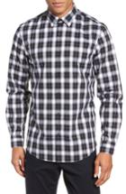 Men's Calibrate Non-iron Mini Plaid Sport Shirt - Black