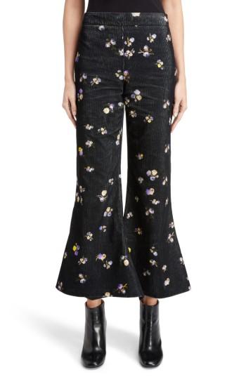 Women's Acne Studios Tyme Floral Corduroy Wide Leg Pants Us / 34 Eu - Black