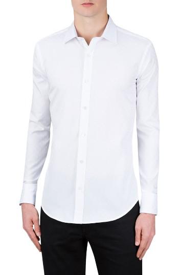 Men's Bugatchi Shaped Fit Checker Print Sport Shirt - White