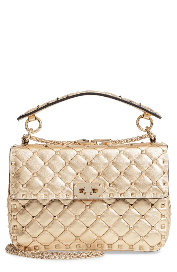 Valentino Garavani Medium Rockstud Spike Leather Shoulder Bag - Metallic