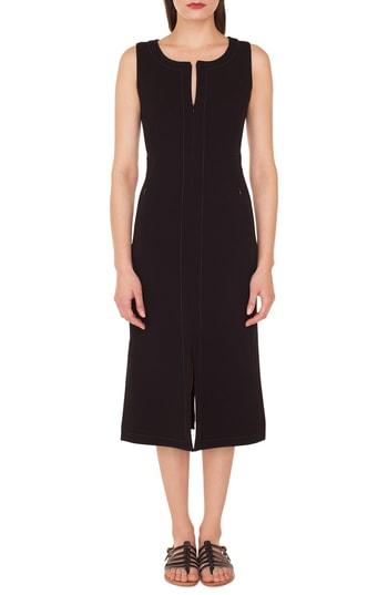 Women's Akris Topstitch Double Face Stretch Wool Dress - Black