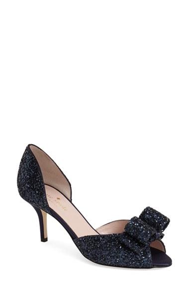 Women's Kate Spade New York 'sela' Glitter Bow Peep Toe Pump M - Blue