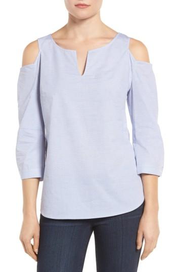 Women's Nydj Agnes Print Cold Shoulder Cotton Top - Blue