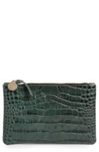 Clare V. Croc Embossed Leather Clutch - Green