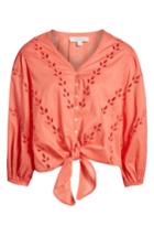 Women's Lucky Brand Eyelet Tie Front Cotton Peasant Blouse - Coral