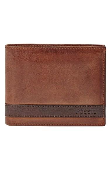 Men's Fossil 'quinn' Leather Bifold Wallet - Brown