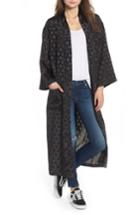 Women's Stone Row Reblogged Satin Jacquard Kimono, Size - Black