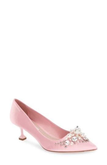 Women's Miu Miu Embellished Pointy Toe Pump Us / 38eu - Pink